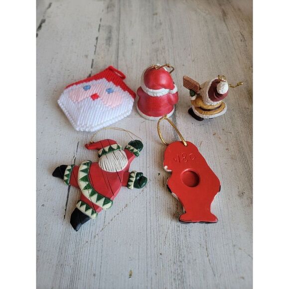 Santa Claus Bell knit face variety ornament set Xmas Joy - Picture 7 of 8